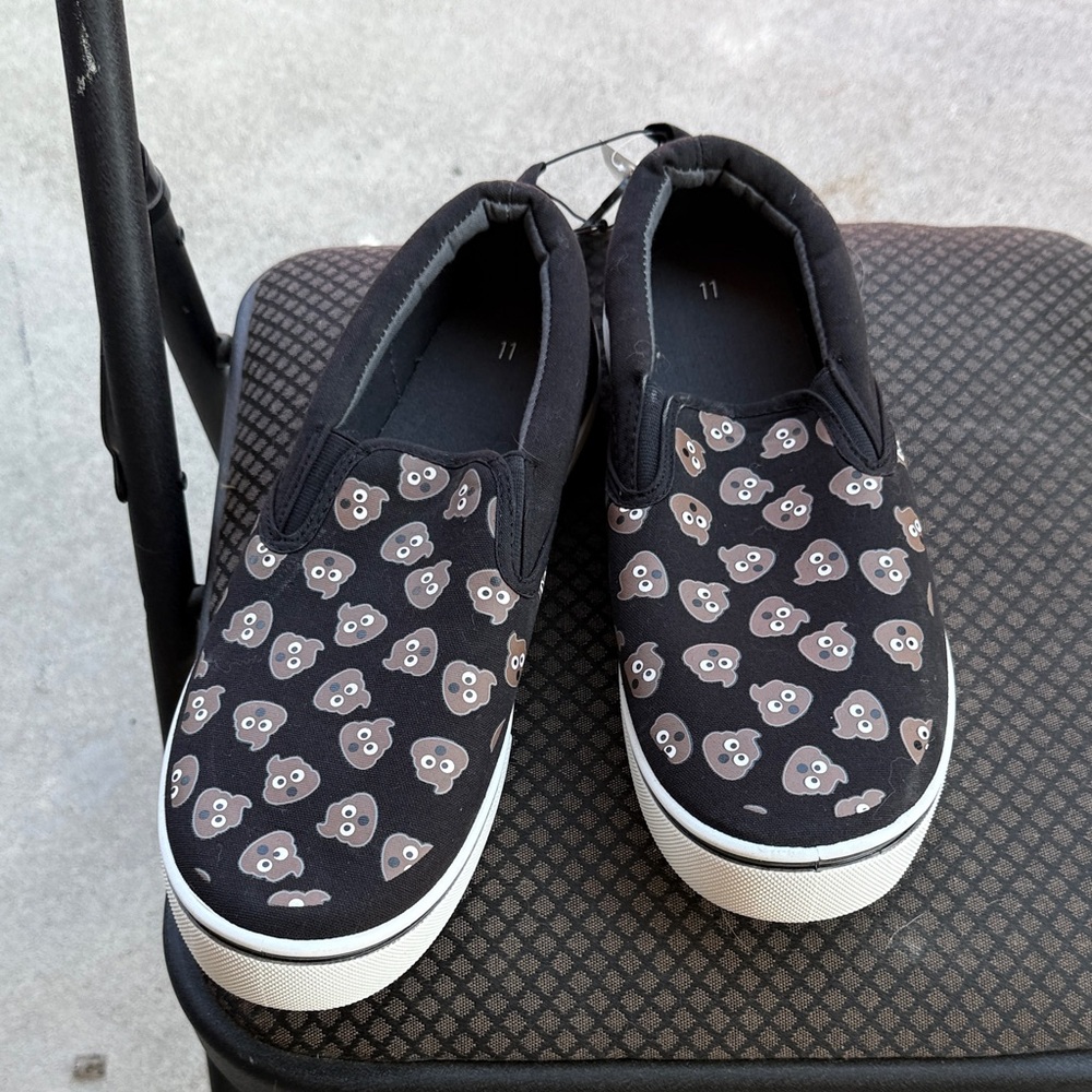 Kids Black Slip-On Shoes with Bear Print